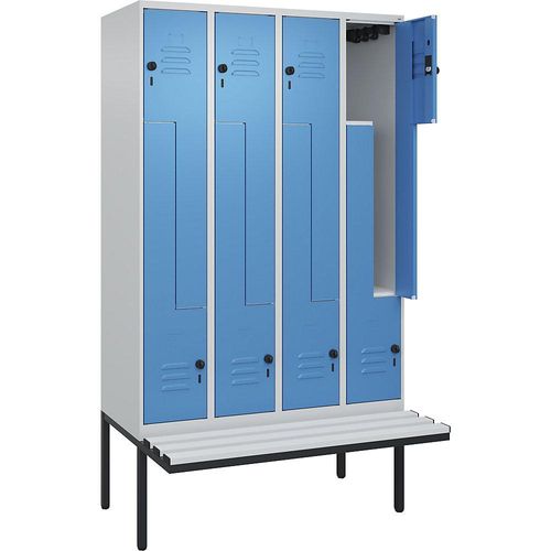 4067521116715 - Z-Spind Classic PLUS Sitzbank 4 Abteile lichtgrau   lichtblau B 1200 mm Sicherheits-Drehriegel auskragend Kunststoff C+P