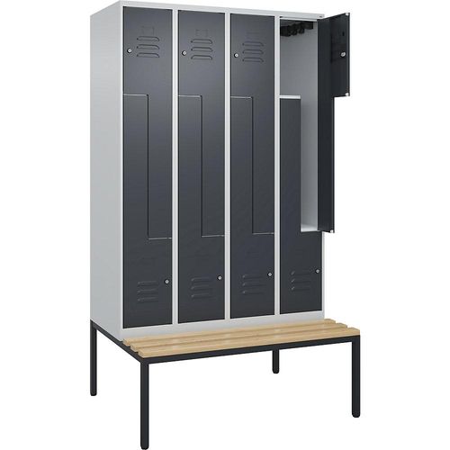 4067521120804 - Z-Spind Classic PLUS Sitzbank 4 Abteile lichtgrau   grau B 1200 mm Zylinderschloss untergebaut Buche-Hartholz C+P