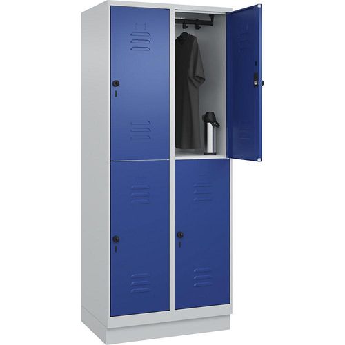 4066681665484 - Doppelstock-Spind Classic PLUS 2 Abteile lichtgrau   enzianblau HxB 1950 x 800 mm mit Bodensockel Drehriegel C+P