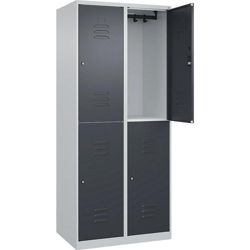 4067521371732 - Doppelstock-Spind Classic PLUS 2 Abteile lichtgrau   grau HxB 1850 x 800 mm mit Bodengleitern Zylinderschloss C+P