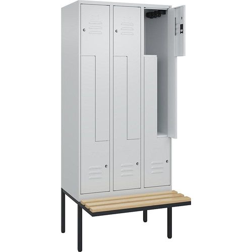 4067521115411 - Z-Spind Classic PLUS Sitzbank 3 Abteile lichtgrau B 900 mm Zylinderschloss auskragend Buche-Hartholz C+P