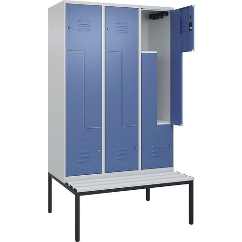 4067521120477 - Z-Spind Classic PLUS Sitzbank 3 Abteile lichtgrau   fernblau B 1200 mm Zylinderschloss untergebaut Kunststoff C+P