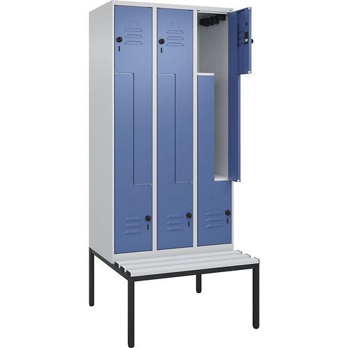 4067521119723 - Z-Spind Classic PLUS Sitzbank 3 Abteile lichtgrau fernblau B 900 mm Sicherheits-Drehriegel untergebaut Kunststoff C+P 4067521119723 - Z-Spind Classic PLUS Sitzbank 3 Abteile lichtgrau fernblau B 900 mm Sicherheits-Drehriegel untergebaut Kunststoff C+P