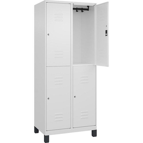 4066681620834 - Doppelstock-Spind Classic PLUS 2 Abteile verkehrsweiß HxB 1950 x 800 mm mit Füßen Zylinderschloss