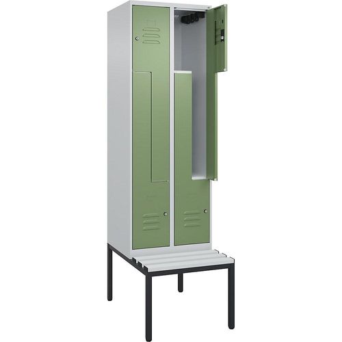 4067521118689 - Z-Spind Classic PLUS Sitzbank 2 Abteile lichtgrau   resedagrün B 600 mm Zylinderschloss untergebaut Kunststoff C+P