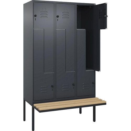 4067521115893 - Z-Spind Classic PLUS Sitzbank 3 Abteile grau B 1200 mm Sicherheits-Drehriegel auskragend Buche-Hartholz C+P
