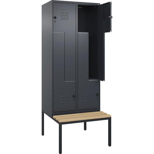 4067521118894 - Z-Spind Classic PLUS Sitzbank 2 Abteile grau B 800 mm Sicherheits-Drehriegel untergebaut Buche-Hartholz C+P