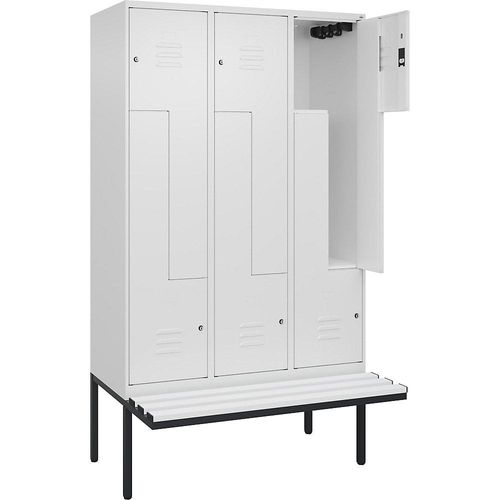 4067521116364 - Z-Spind Classic PLUS Sitzbank 3 Abteile verkehrsweiß B 1200 mm Zylinderschloss auskragend Kunststoff C+P