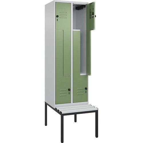 4067521118535 - Z-Spind Classic PLUS Sitzbank 2 Abteile lichtgrau   resedagrün B 600 mm Sicherheits-Drehriegel untergebaut Kunststoff C+P