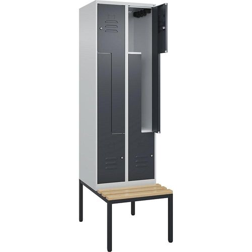 4067521118405 - Z-Spind Classic PLUS Sitzbank 2 Abteile lichtgrau   grau B 600 mm Zylinderschloss untergebaut Buche-Hartholz C+P