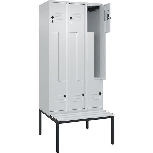4067521119761 - Z-Spind Classic PLUS Sitzbank 3 Abteile lichtgrau B 900 mm Sicherheits-Drehriegel untergebaut Kunststoff C+P 4067521119761 - Z-Spind Classic PLUS Sitzbank 3 Abteile lichtgrau B 900 mm Sicherheits-Drehriegel untergebaut Kunststoff C+P