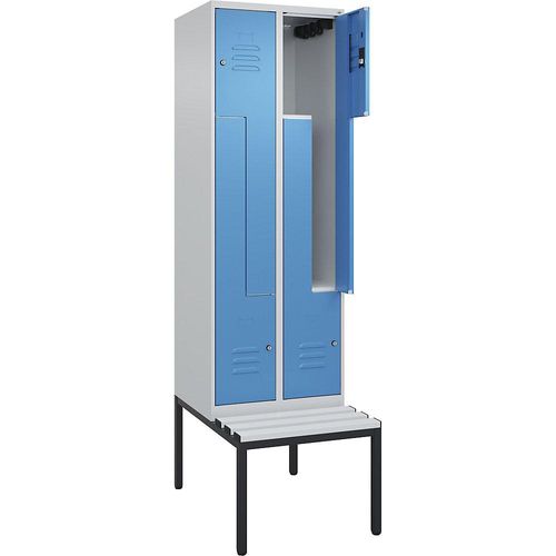 4067521118665 - Z-Spind Classic PLUS Sitzbank 2 Abteile lichtgrau   lichtblau B 600 mm Zylinderschloss untergebaut Kunststoff C+P