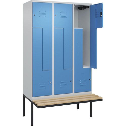 4067521115961 - Z-Spind Classic PLUS Sitzbank 3 Abteile lichtgrau lichtblau B 1200 mm Zylinderschloss auskragend Buche-Hartholz C+P 4067521115961 - Z-Spind Classic PLUS Sitzbank 3 Abteile lichtgrau lichtblau B 1200 mm Zylinderschloss auskragend Buche-Hartholz C+P