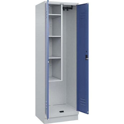 4066681660731 - Putzmittelspind Classic PLUS 1 Abteil Trennwand mittig verkürzt lichtgrau   fernblau B 600 mm mit Bodensockel Zylinderschloss C+P