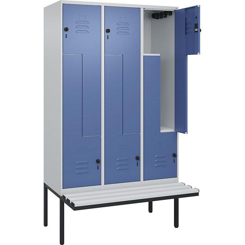 4067521116128 - Z-Spind Classic PLUS Sitzbank 3 Abteile lichtgrau   fernblau B 1200 mm Sicherheits-Drehriegel auskragend Kunststoff C+P