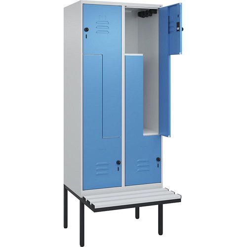 4067521114919 - Z-Spind Classic PLUS Sitzbank 2 Abteile lichtgrau   lichtblau B 800 mm Sicherheits-Drehriegel auskragend Kunststoff C+P