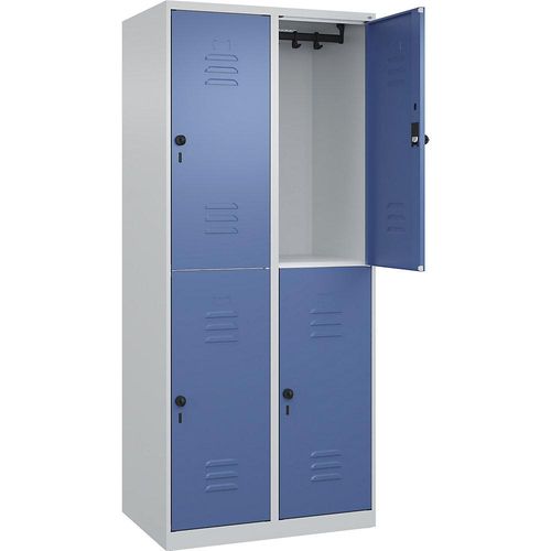 4067521357705 - Doppelstock-Spind Classic PLUS 2 Abteile lichtgrau   fernblau HxB 1850 x 800 mm mit Bodengleitern Drehriegel