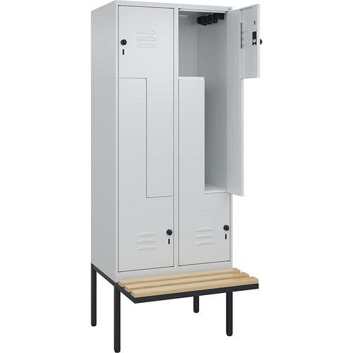 4067521114667 - Z-Spind Classic PLUS Sitzbank 2 Abteile lichtgrau B 800 mm Sicherheits-Drehriegel auskragend Buche-Hartholz C+P