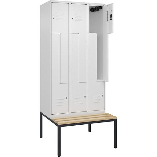4067521119662 - Z-Spind Classic PLUS Sitzbank 3 Abteile verkehrsweiß B 900 mm Zylinderschloss untergebaut Buche-Hartholz C+P