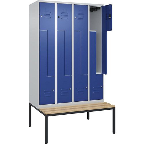 4067521120750 - Z-Spind Classic PLUS Sitzbank 4 Abteile lichtgrau enzianblau B 1200 mm Zylinderschloss untergebaut Buche-Hartholz C+P 4067521120750 - Z-Spind Classic PLUS Sitzbank 4 Abteile lichtgrau enzianblau B 1200 mm Zylinderschloss untergebaut Buche-Hartholz C+P