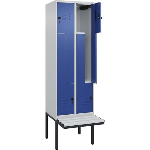 4067521114308 - Z-Spind Classic PLUS Sitzbank 2 Abteile lichtgrau   enzianblau B 600 mm Sicherheits-Drehriegel auskragend Kunststoff C+P