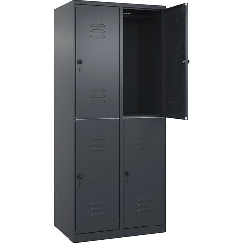 4067521357750 - Doppelstock-Spind Classic PLUS 2 Abteile grau HxB 1850 x 800 mm mit Bodengleitern Drehriegel C+P