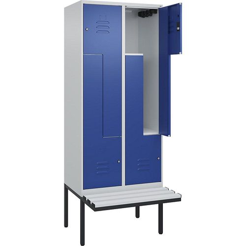 4067521115053 - Z-Spind Classic PLUS Sitzbank 2 Abteile lichtgrau   enzianblau B 800 mm Zylinderschloss auskragend Kunststoff C+P