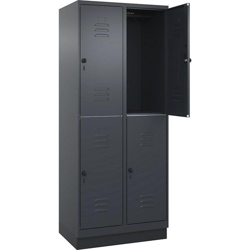 4066681665576 - Doppelstock-Spind Classic PLUS 2 Abteile grau HxB 1950 x 800 mm mit Bodensockel Drehriegel C+P