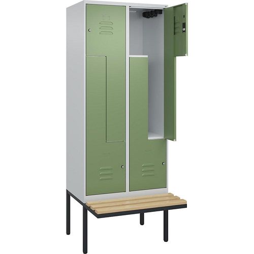 4067521114780 - Z-Spind Classic PLUS Sitzbank 2 Abteile lichtgrau resedagrün B 800 mm Zylinderschloss auskragend Buche-Hartholz C+P 4067521114780 - Z-Spind Classic PLUS Sitzbank 2 Abteile lichtgrau resedagrün B 800 mm Zylinderschloss auskragend Buche-Hartholz C+P