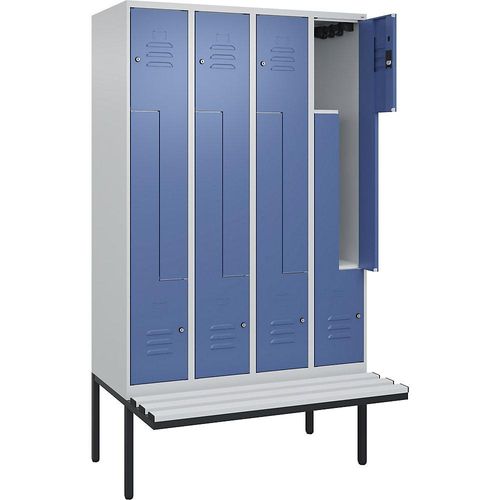 4067521116876 - Z-Spind Classic PLUS Sitzbank 4 Abteile lichtgrau   fernblau B 1200 mm Zylinderschloss auskragend Kunststoff C+P