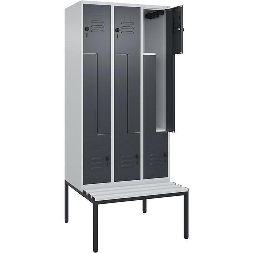 4067521119754 - Z-Spind Classic PLUS Sitzbank 3 Abteile lichtgrau grau B 900 mm Sicherheits-Drehriegel untergebaut Kunststoff C+P 4067521119754 - Z-Spind Classic PLUS Sitzbank 3 Abteile lichtgrau grau B 900 mm Sicherheits-Drehriegel untergebaut Kunststoff C+P