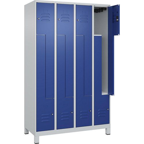 4066681915817 - Z-Spind Classic PLUS 4 Abteile lichtgrau   enzianblau B 1200 mm mit Füßen Zylinderschloss