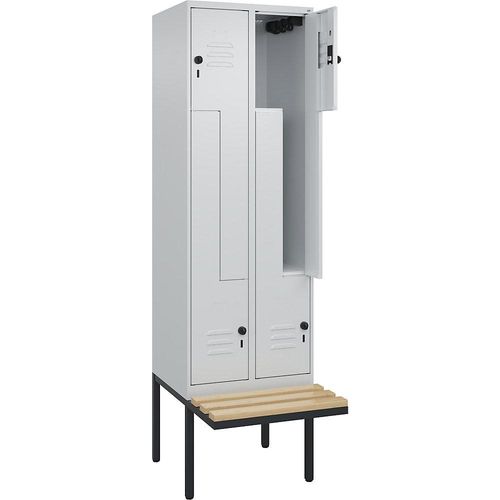 4067521114063 - Z-Spind Classic PLUS Sitzbank 2 Abteile lichtgrau B 600 mm Sicherheits-Drehriegel auskragend Buche-Hartholz C+P
