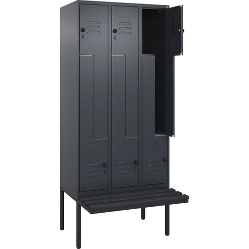 4067521115596 - Z-Spind Classic PLUS Sitzbank 3 Abteile grau B 900 mm Sicherheits-Drehriegel auskragend Kunststoff C+P