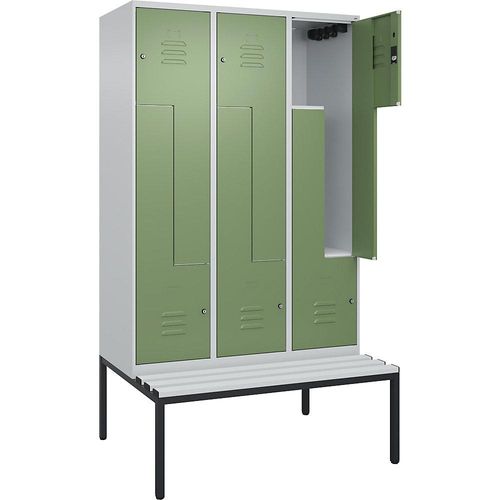 4067521120484 - Z-Spind Classic PLUS Sitzbank 3 Abteile lichtgrau   resedagrün B 1200 mm Zylinderschloss untergebaut Kunststoff C+P