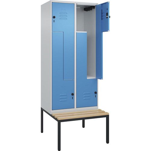 4067521118818 - Z-Spind Classic PLUS Sitzbank 2 Abteile lichtgrau lichtblau B 800 mm Sicherheits-Drehriegel untergebaut Buche-Hartholz C+P 4067521118818 - Z-Spind Classic PLUS Sitzbank 2 Abteile lichtgrau lichtblau B 800 mm Sicherheits-Drehriegel untergebaut Buche-Hartholz C+P