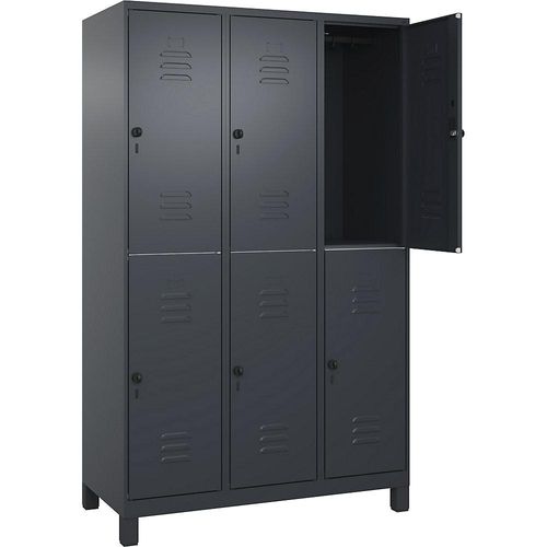 4066681622463 - Doppelstock-Spind Classic PLUS 3 Abteile grau HxB 1950 x 1200 mm mit Füßen Drehriegel C+P
