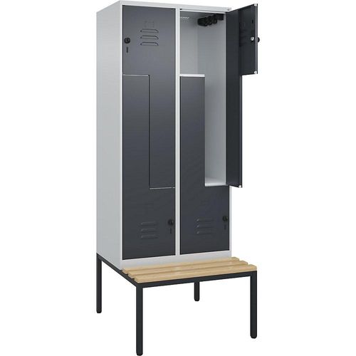 4067521118856 - Z-Spind Classic PLUS Sitzbank 2 Abteile lichtgrau   grau B 800 mm Sicherheits-Drehriegel untergebaut Buche-Hartholz C+P