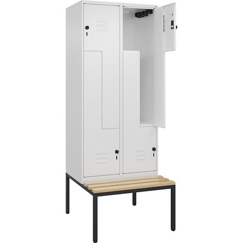 4067521118917 - Z-Spind Classic PLUS Sitzbank 2 Abteile verkehrsweiß B 800 mm Sicherheits-Drehriegel untergebaut Buche-Hartholz C+P