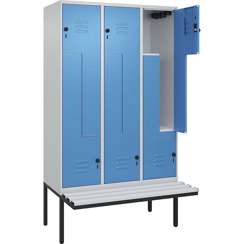 4067521116111 - Z-Spind Classic PLUS Sitzbank 3 Abteile lichtgrau lichtblau B 1200 mm Sicherheits-Drehriegel auskragend Kunststoff C+P 4067521116111 - Z-Spind Classic PLUS Sitzbank 3 Abteile lichtgrau lichtblau B 1200 mm Sicherheits-Drehriegel auskragend Kunststoff C+P