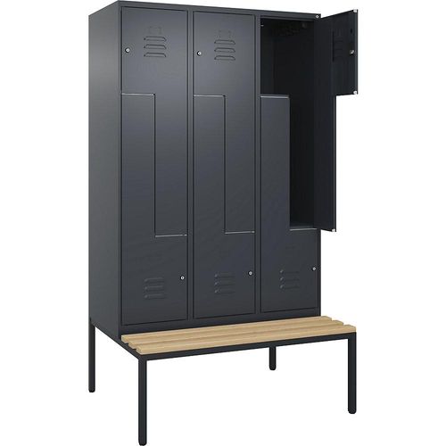 4067521120248 - Z-Spind Classic PLUS Sitzbank 3 Abteile grau B 1200 mm Zylinderschloss untergebaut Buche-Hartholz C+P