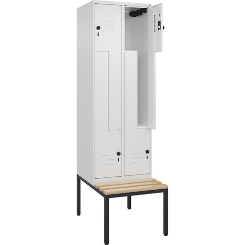 4067521118313 - Z-Spind Classic PLUS Sitzbank 2 Abteile verkehrsweiß B 600 mm Sicherheits-Drehriegel untergebaut Buche-Hartholz C+P