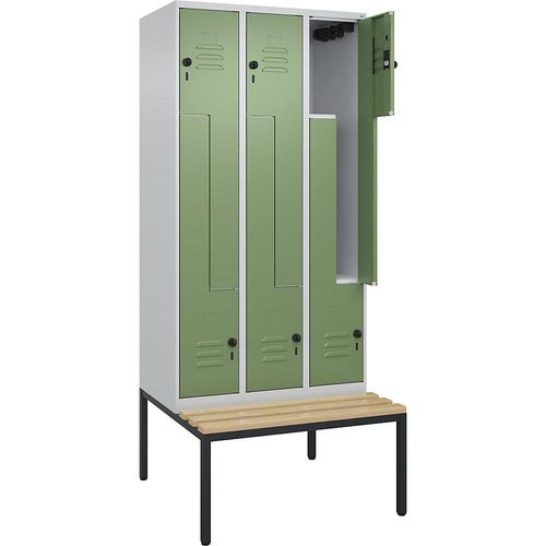 4067521119433 - Z-Spind Classic PLUS Sitzbank 3 Abteile lichtgrau resedagrün B 900 mm Sicherheits-Drehriegel untergebaut Buche-Hartholz C+P 4067521119433 - Z-Spind Classic PLUS Sitzbank 3 Abteile lichtgrau resedagrün B 900 mm Sicherheits-Drehriegel untergebaut Buche-Hartholz C+P