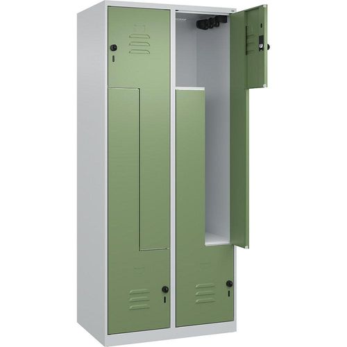 4067521322086 - Z-Spind Classic PLUS 2 Abteile lichtgrau   resedagrün B 800 mm mit Bodengleitern Drehriegel C+P