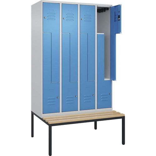 4067521120767 - Z-Spind Classic PLUS Sitzbank 4 Abteile lichtgrau lichtblau B 1200 mm Zylinderschloss untergebaut Buche-Hartholz C+P 4067521120767 - Z-Spind Classic PLUS Sitzbank 4 Abteile lichtgrau lichtblau B 1200 mm Zylinderschloss untergebaut Buche-Hartholz C+P