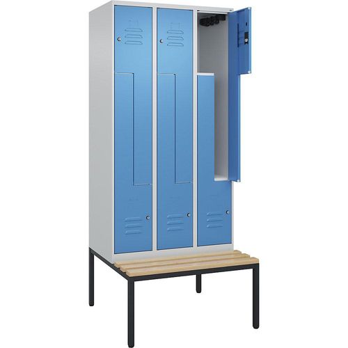 4067521119563 - Z-Spind Classic PLUS Sitzbank 3 Abteile lichtgrau   lichtblau B 900 mm Zylinderschloss untergebaut Buche-Hartholz C+P