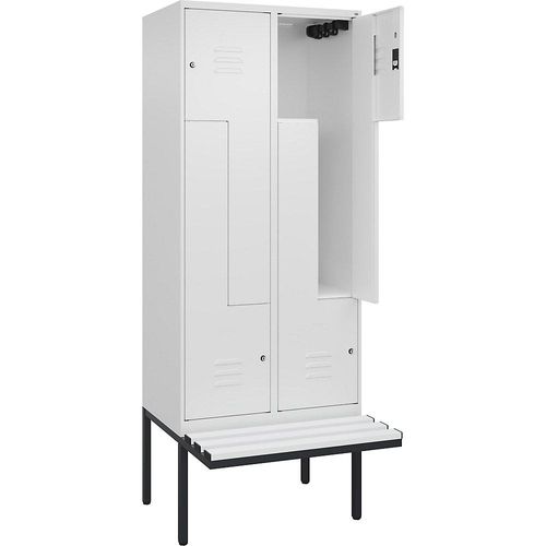 4067521115169 - Z-Spind Classic PLUS Sitzbank 2 Abteile verkehrsweiß B 800 mm Zylinderschloss auskragend Kunststoff C+P