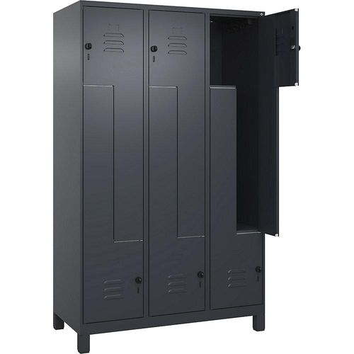 4066681915459 - Z-Spind Classic PLUS 3 Abteile grau B 1200 mm mit Füßen Drehriegel