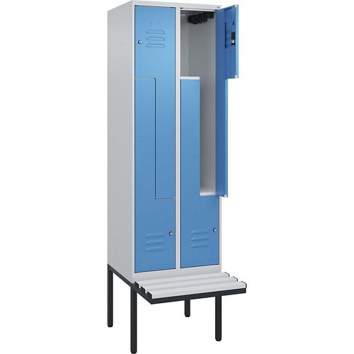 4067521114469 - Z-Spind Classic PLUS Sitzbank 2 Abteile lichtgrau lichtblau B 600 mm Zylinderschloss auskragend Kunststoff C+P 4067521114469 - Z-Spind Classic PLUS Sitzbank 2 Abteile lichtgrau lichtblau B 600 mm Zylinderschloss auskragend Kunststoff C+P