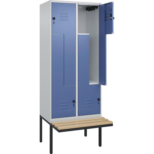 4067521114629 - Z-Spind Classic PLUS Sitzbank 2 Abteile lichtgrau fernblau B 800 mm Sicherheits-Drehriegel auskragend Buche-Hartholz C+P 4067521114629 - Z-Spind Classic PLUS Sitzbank 2 Abteile lichtgrau fernblau B 800 mm Sicherheits-Drehriegel auskragend Buche-Hartholz C+P